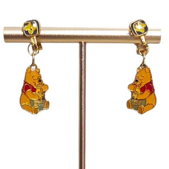 AUTHENTIC Vintage Disney WINNIE THE POOH Clip On Earrings Bear Honey - Picture 1 of 2